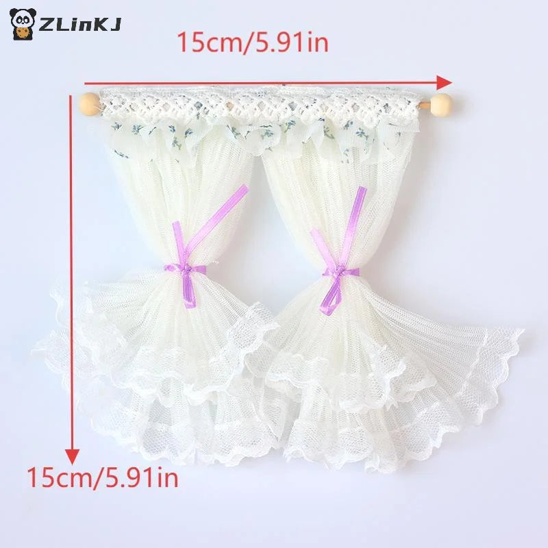 ▶1/12 Dollhouse Lace Curtains Model Dollhouse Bedroom Living Room Decoration Dolls House Furniture Accessories Micro Scene Decor Zpaxo