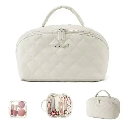 New Large Capacity Portable Makeup Bag, Makeup Brush Storage Bag, Leak-Proof High-end Travel Grooming Toiletry Organizer Bag Zpaxo Creamy-white