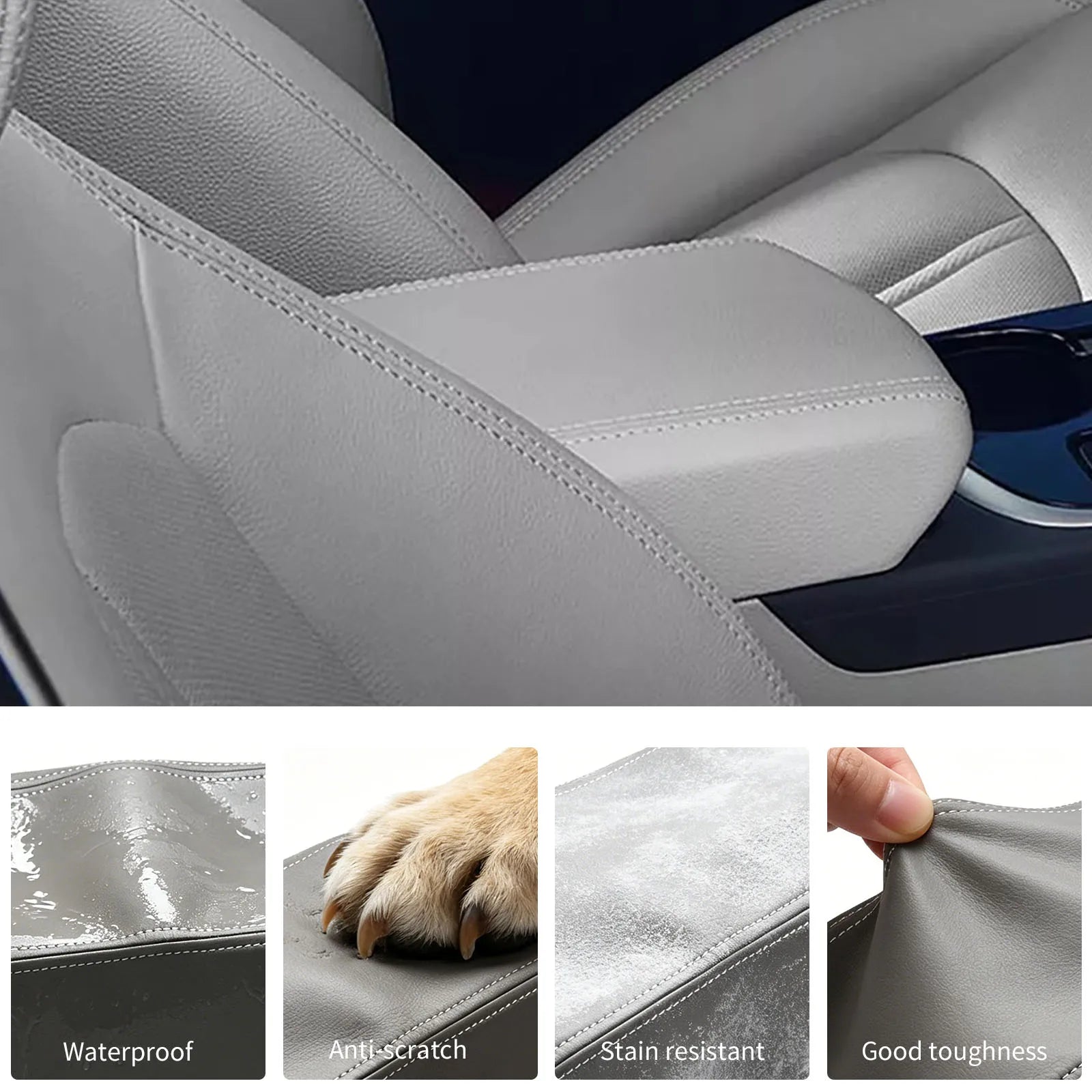Center Console Lid Armrest Leather Cover Skin Waterproof Breathable