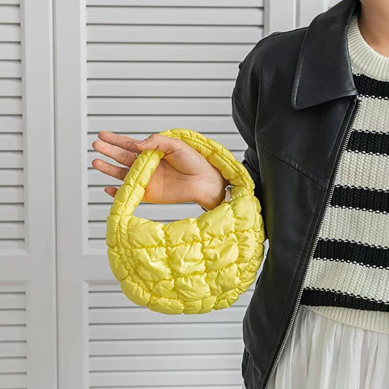 Fashion Mini Puffer Tote Bag Quilted Circle Phone Purse Elegant Zpaxo