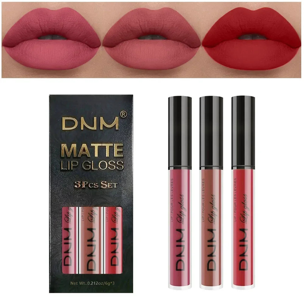 3 Colors Matte Velvet Lip Gloss Non-stick Cup Waterproof Long-lasting