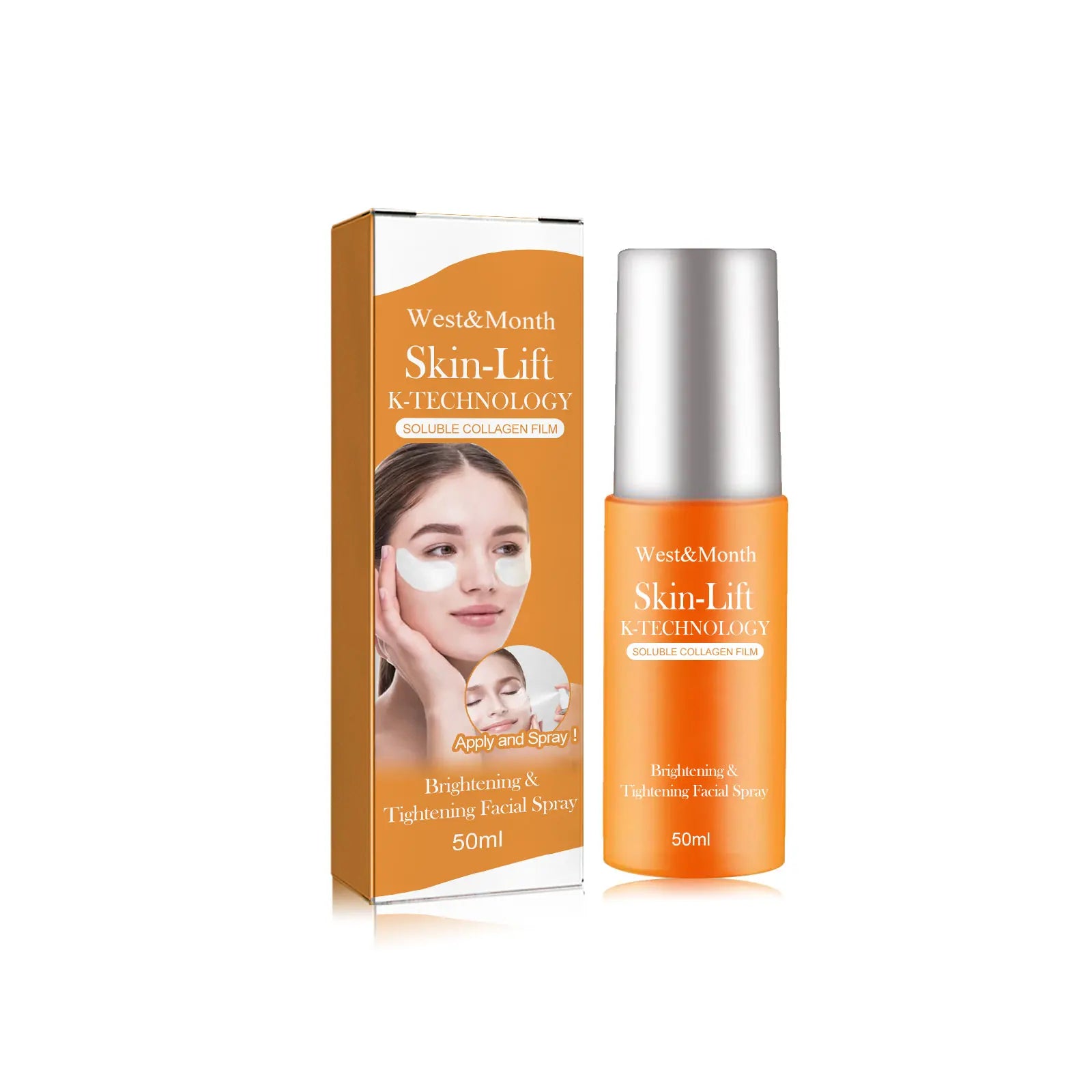 West&Month Water Soluble Collagen Egg Black Tech Spray Facial Skincare Wear Anti-Wrinkle Firming Removal Eye Bag Spray Zpaxo 50ml boxed