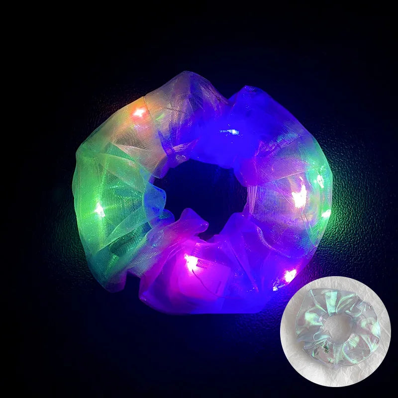 LED Light Hair Scrunchies Up Elastic Glow Hairbands Mermaid Party Zpaxo White blue 10pcs