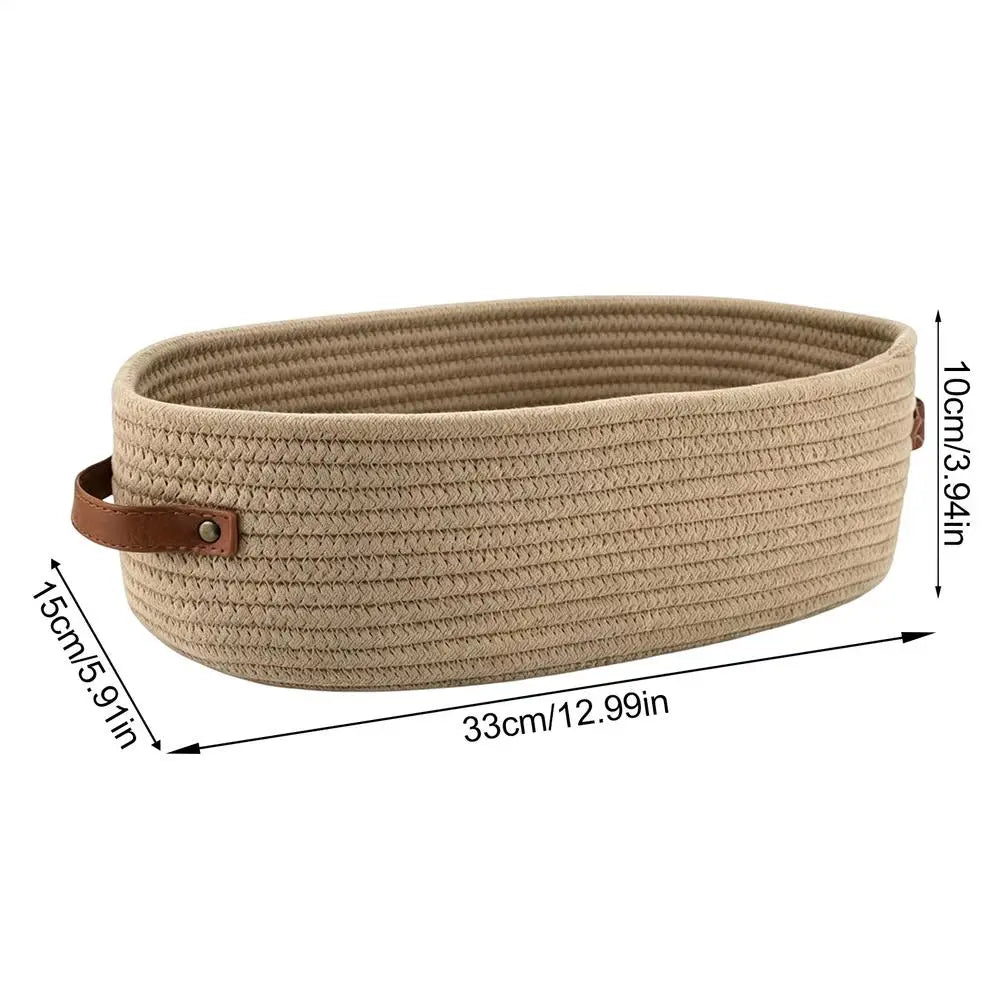 Woven Storage Baskets Leather Handles Decorative Cotton Rope