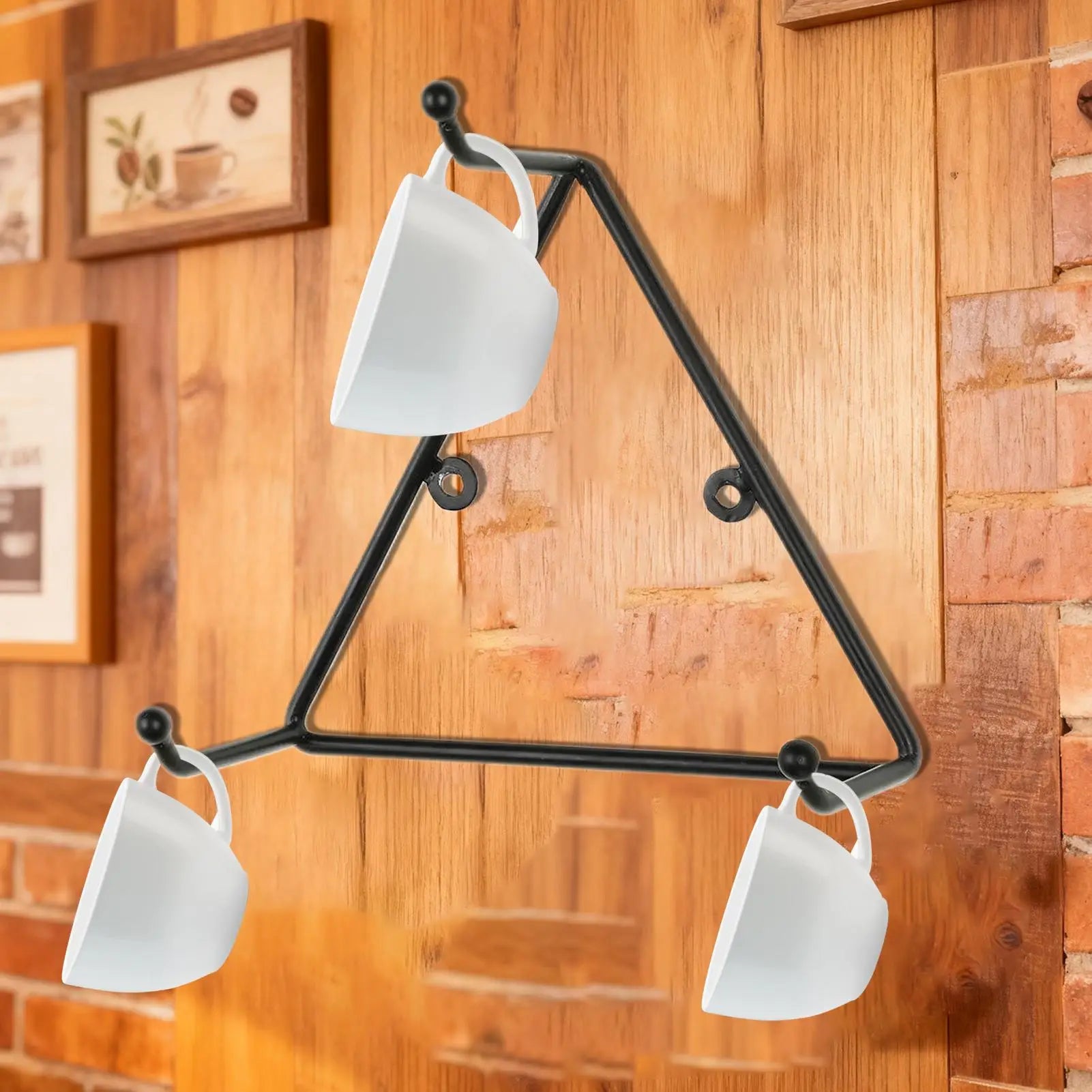 Coffee Mug Wall Rack Matte Metal Triangular Storage Holder Organizer