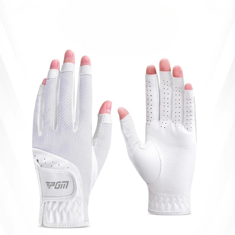 Golf Gloves for Women with Exposed Fingers Summer Breathable Mesh Sun Protection Golf Flexible Finger Covers Golf Accessories Zpaxo White Size 21