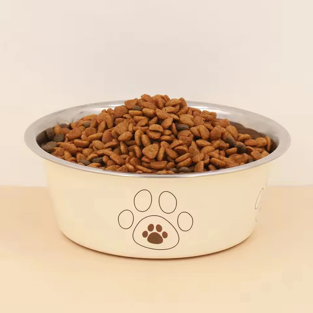 Pet Stainless Steel Footprint Dog Bowl Anti-tip Non-slip Cat Cartoon Zpaxo YELLOW M