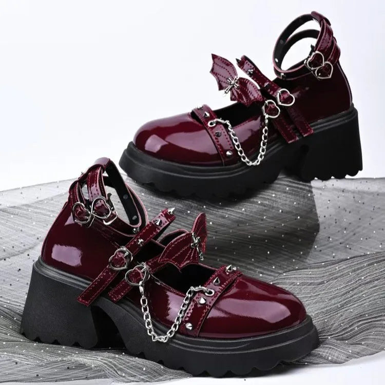 Women Lolita Shoe Platform Wear-resistant High Heels Spring Chunky Mary Jane Shoes Women Round Head Shallow Mouth Sneakers Women Zpaxo wine red 40
