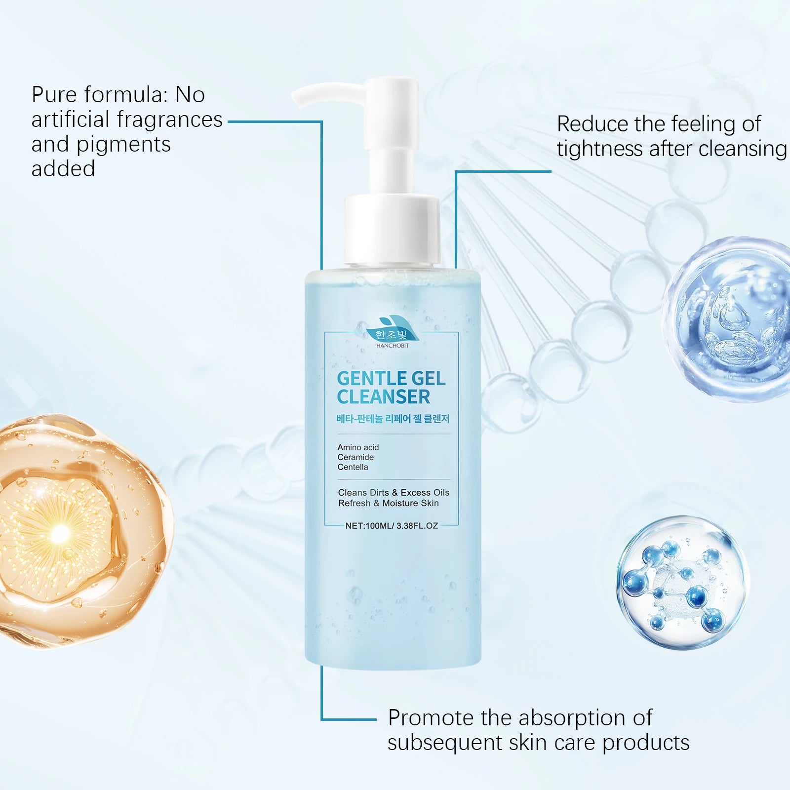 Beta-Panthenol Gel Cleanser: Gentle Cleansing, Leaves Skin Soft and Tender – Transparent Gel, Refreshing Facial Cleanser Zpaxo