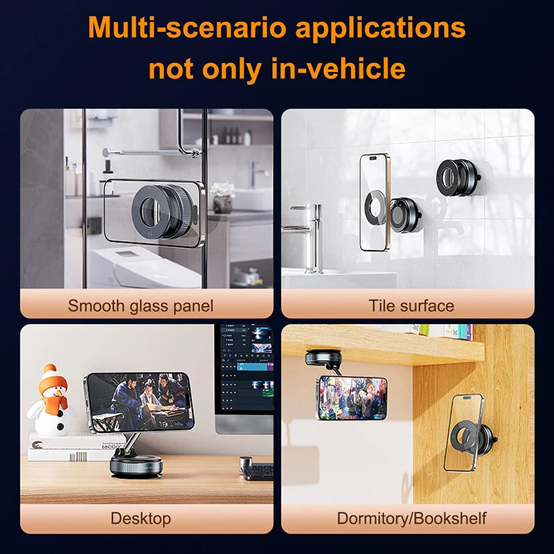 Magnetic Vacuum Car Phone Holder 360 Rotation Suction Cup Navigation