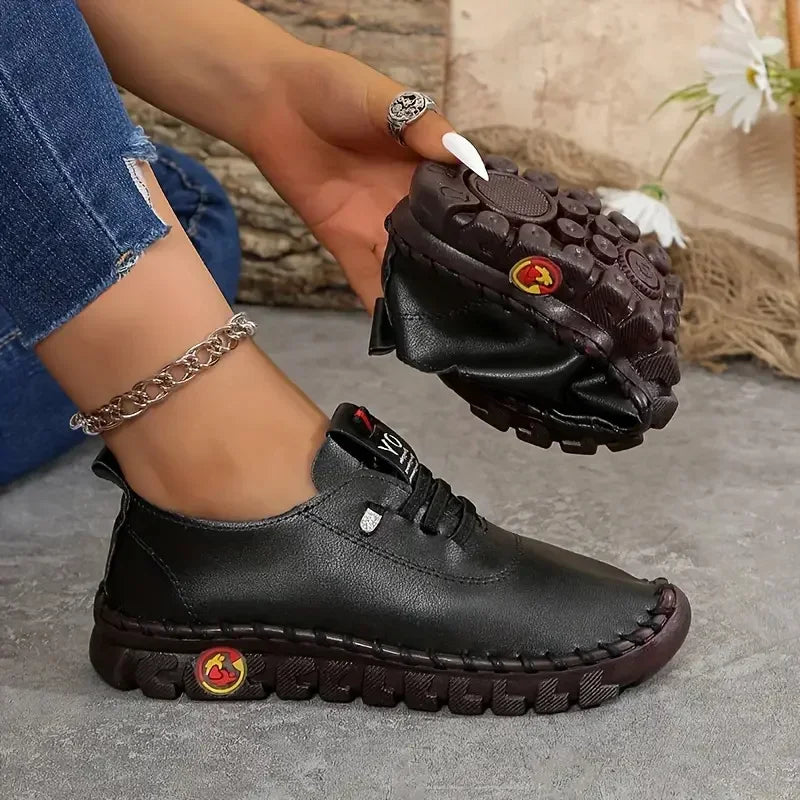 New Women Sneakers Comfortable Soft Leather Loafers Shoes for Women Hand Sewing Thread Mom Shoes Fashion Outdoor Sneakers Women Zpaxo black 36