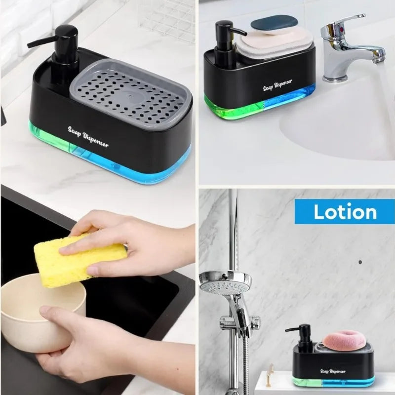 3-in-1 Kitchen Soap Dispenser Dual Pump Sponge Holder Efficient