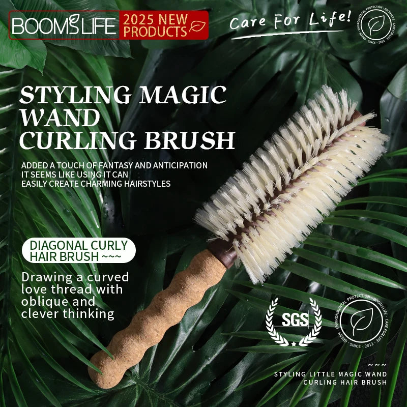 BOOMSLIFE Personalized Name Cork handle Round Barrel Hair Comb For Curling Boar Bristles Round Hair Brush Roller Wooden Comb Zpaxo
