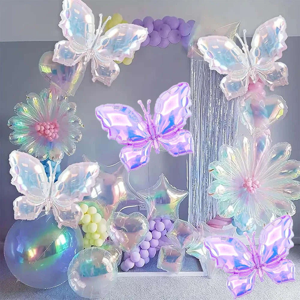Laser Butterfly Balloon Large Colorful Transparent Foil Balloons