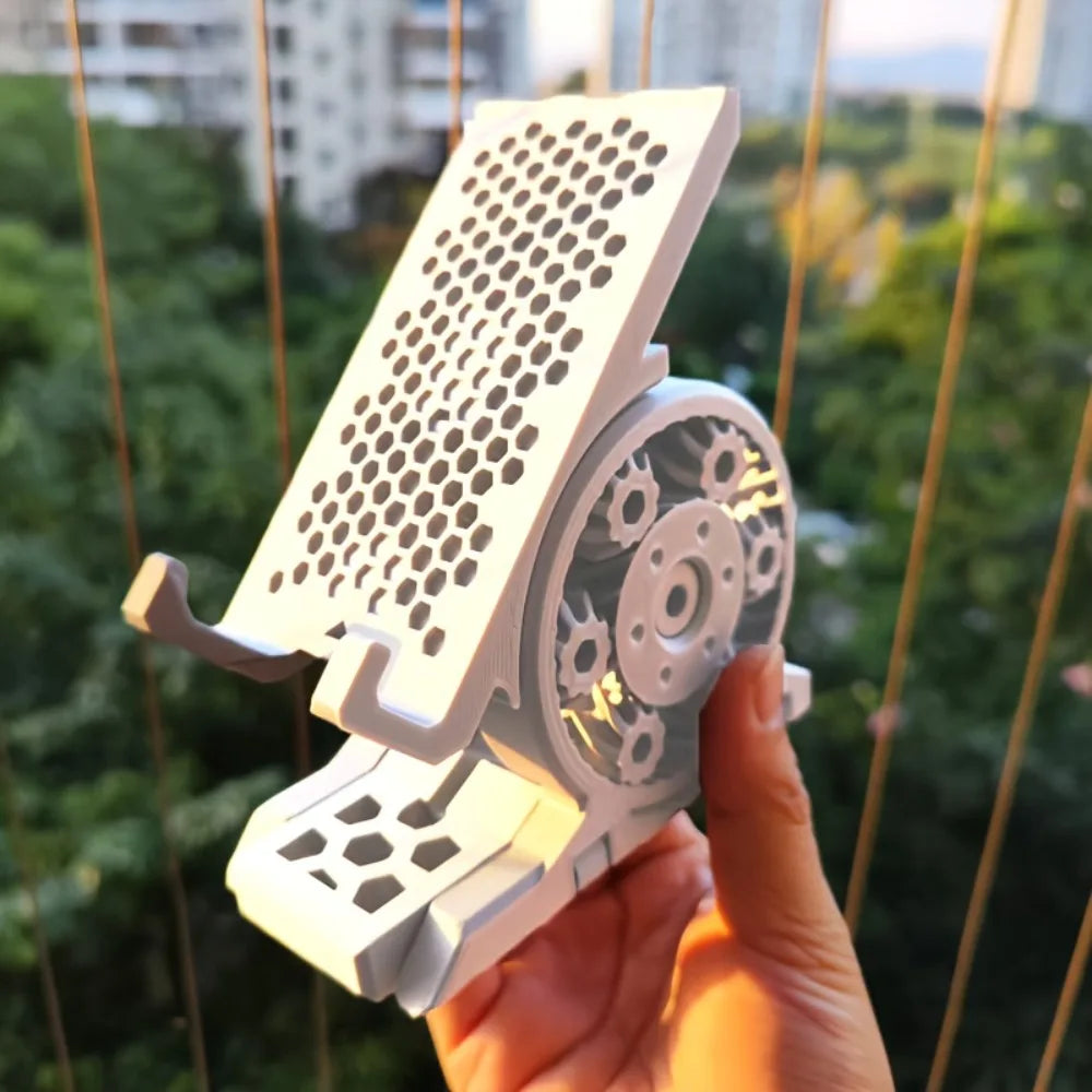 Planetary Gear Phone Holder Mecha-style 3D Printed Adjustable Zpaxo WHITE