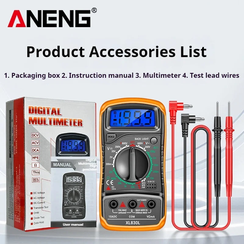ANENG XL830L Handheld Portable AC DC Ammeter Voltmeter Ohm Voltage