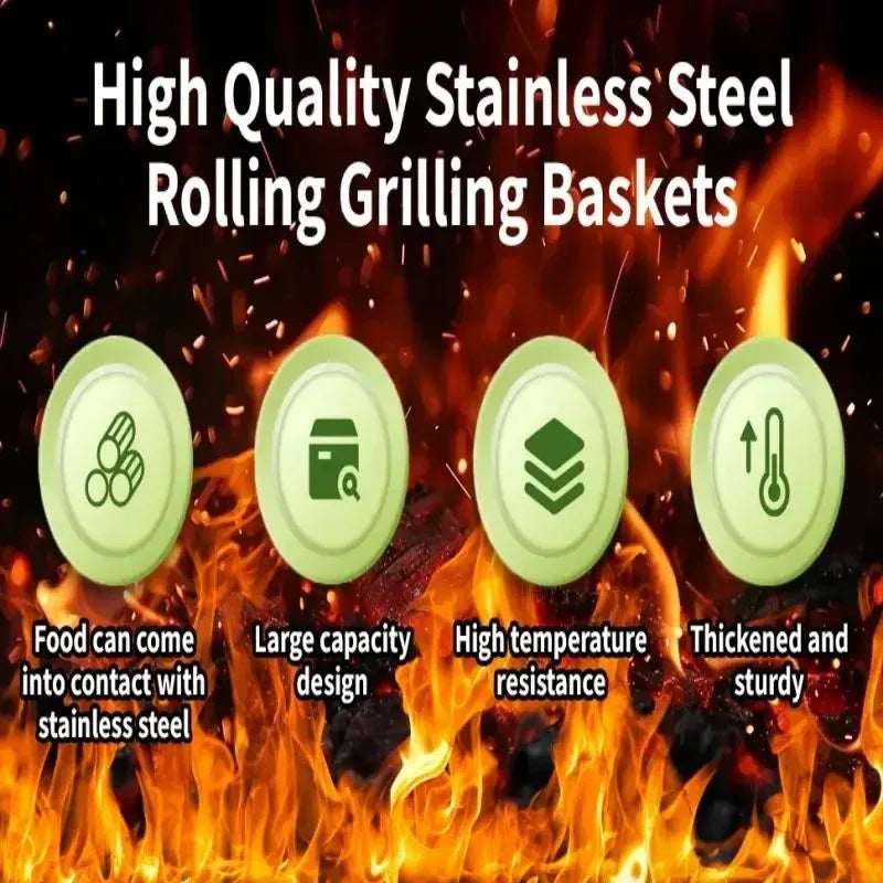 Bbq Accessories Stainless Steel Grill Basket Portable Barbecue Cage Rolling Grilling Basket Useful Outdoor BBQ Grill Basket Zpaxo