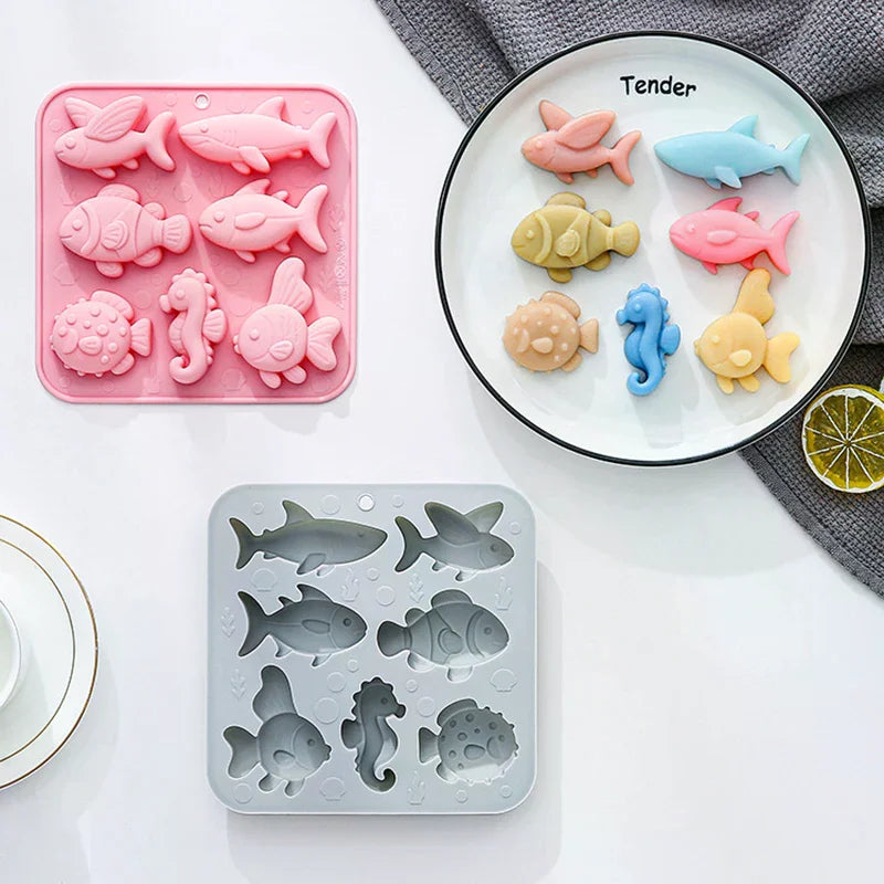 7 Cavity Different Marine Fish Silicone Mold Seahorse Puffer Fish Shape Fondant Candy Chocolate Mould Animal Cake Decoration Zpaxo
