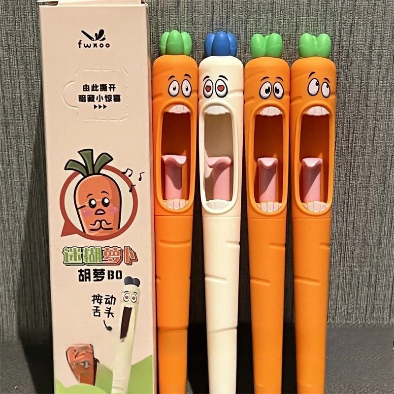 4pcs Cute Cartoon Kawaii Pens Carrot Shaped Gel Pen Design Retractable Tongue Refill Black Ink Pen Office School Stationery Gift Zpaxo