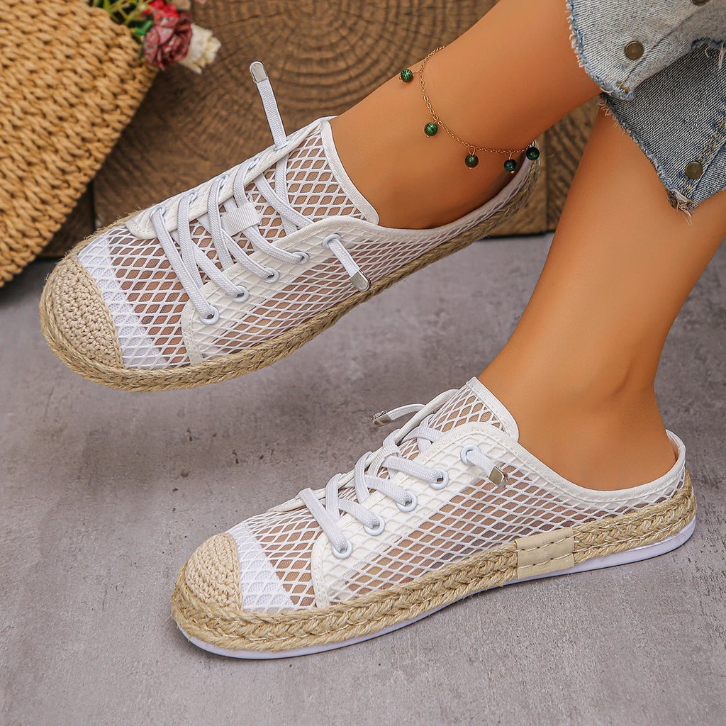 Women Flat Sandals Hollow Up Casual Shoes Women Fashion Mesh Breathable Shoes Woman Large Size Lace Up Sneakers Zapatos De Mujer Zpaxo