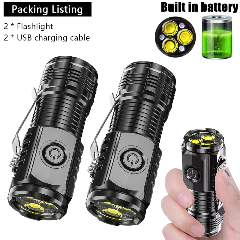 Mini USB Rechargeable LED Flashlight – Pen Clip & Magnet