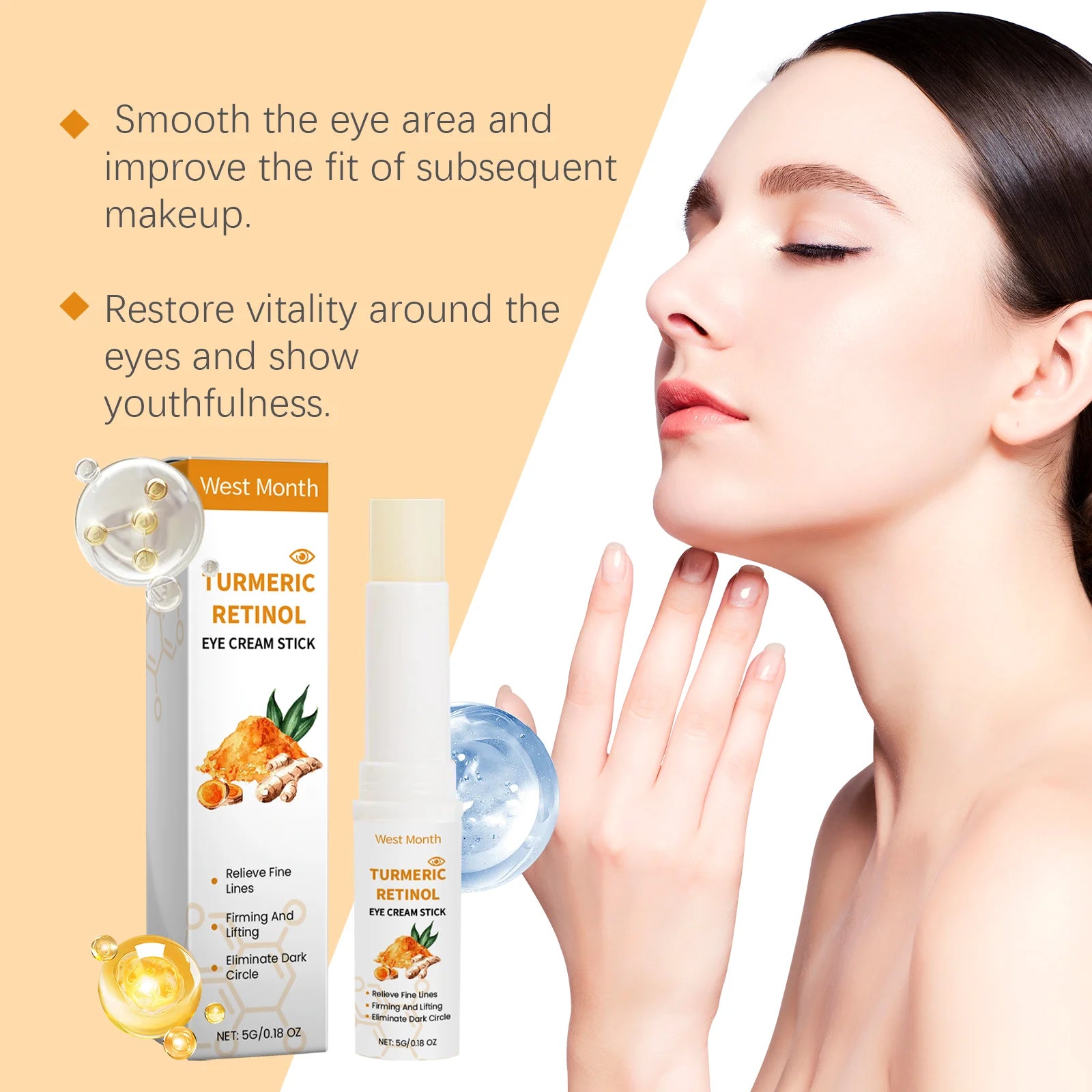 Turmeric Retinol Eye Cream Stick Remove Dark Circles Fade Fine Lines Anti Eye Bags Puffiness Lift Firming Brightening Eye Care Zpaxo