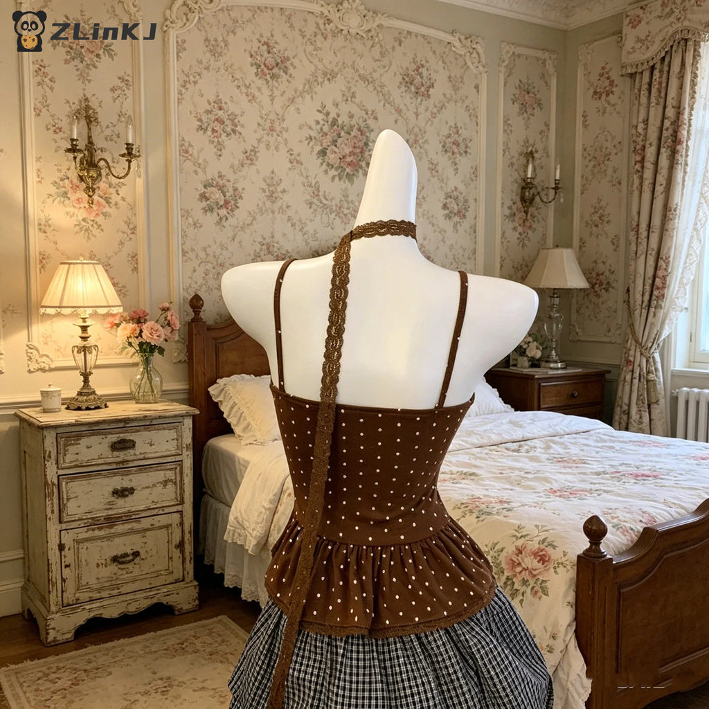 ▶Women Clothing Summer Fashion Casual Polka Dot Solid Color Sling Ladies Fashionable Appear Thin Slim Young Style Tops Zpaxo