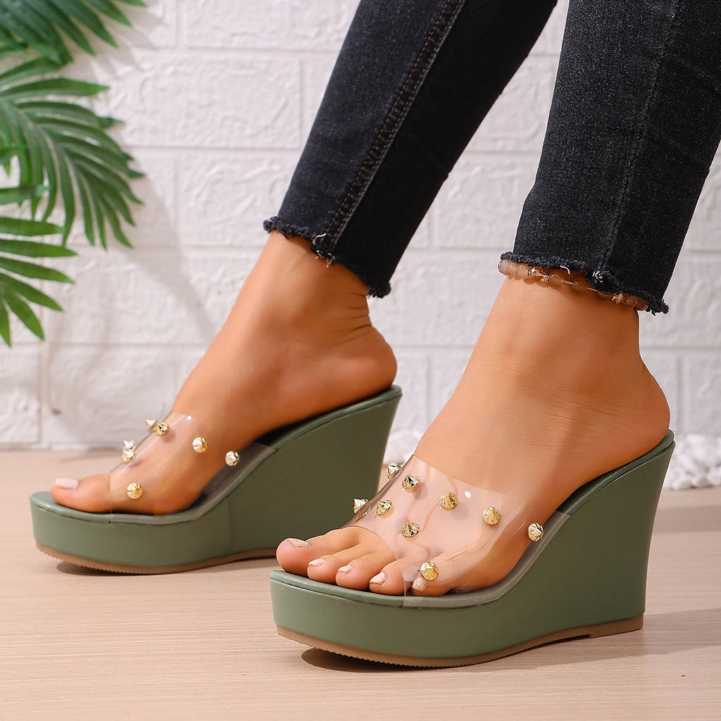 Trend Women Wedges Sandals Designer Dress Crystal Slides Lightweight Zpaxo green 42