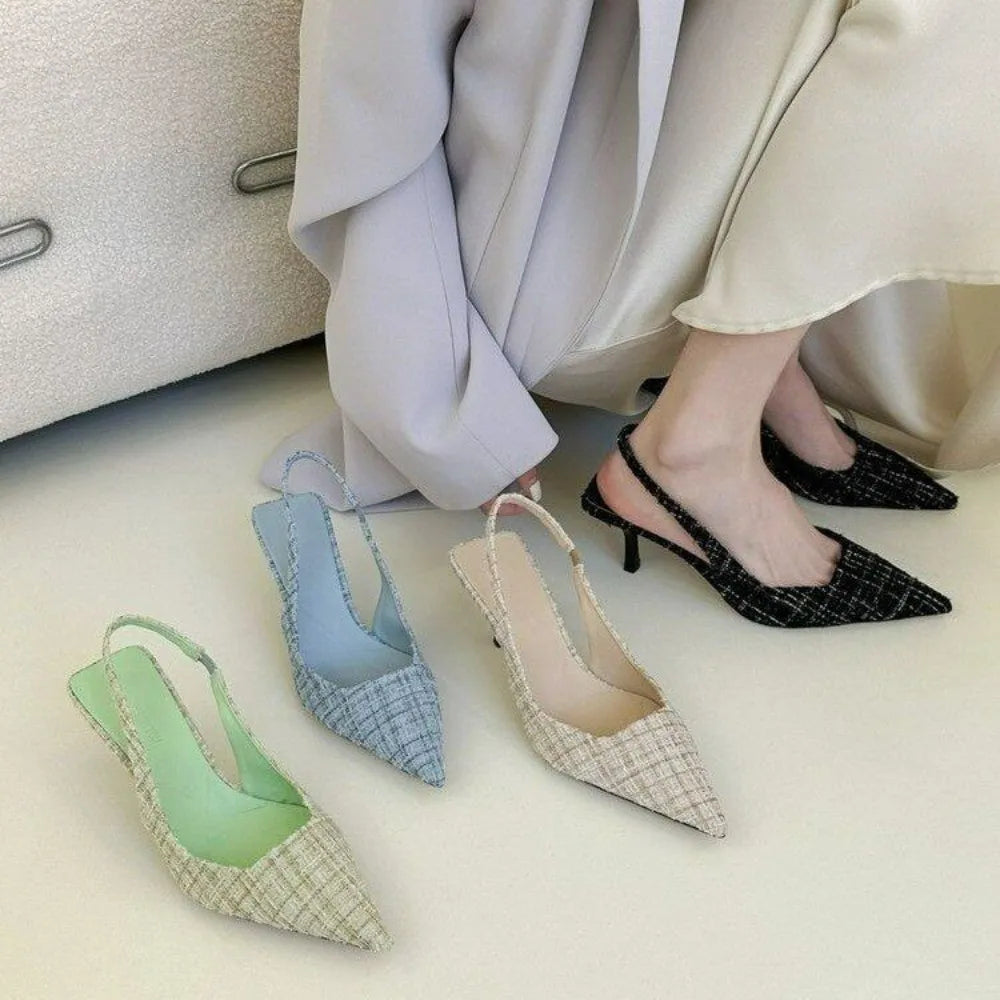 Designer Slingbacks Heels Pumps Women Pointed Blue Toe Party Shoes