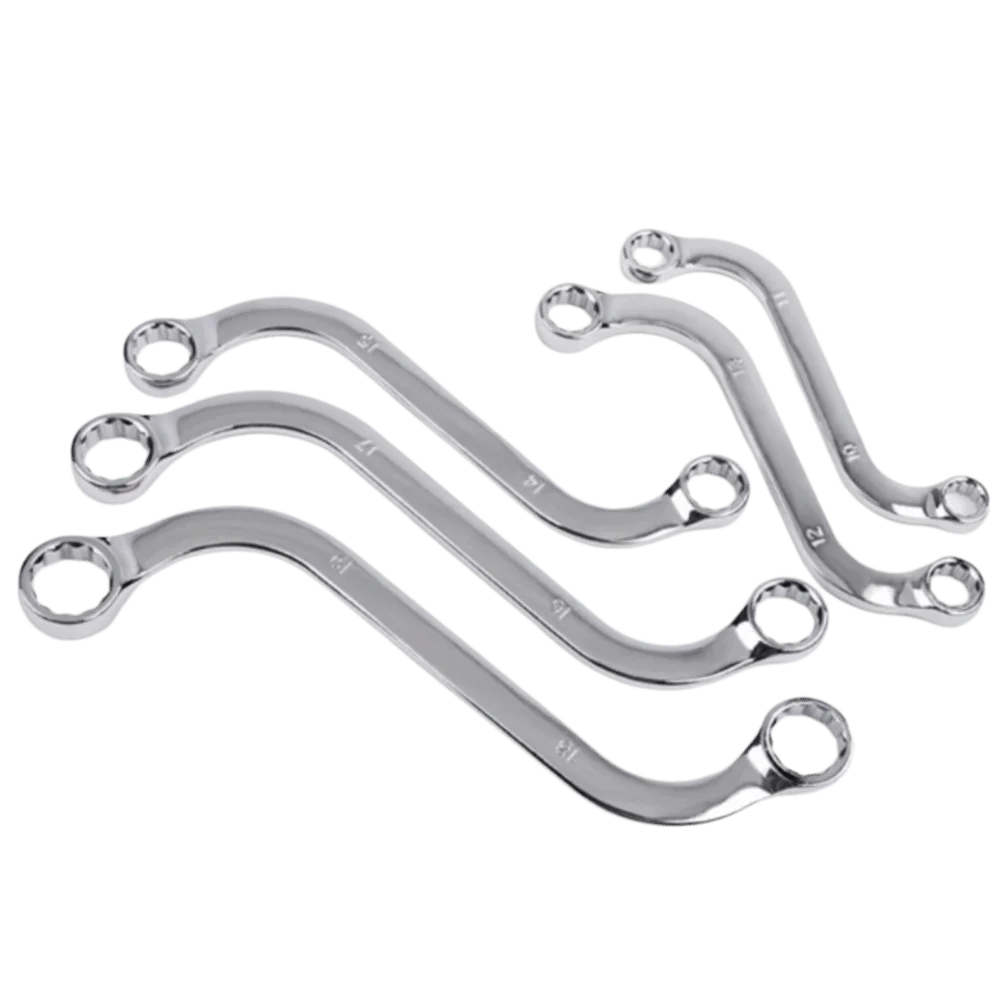 5Pcs Set S-Type Wrench 10-19 Size 140-240MM Length Elbow Wrench Curved Design Plum Plate Combination Ring Spanner Hand Tools Zpaxo