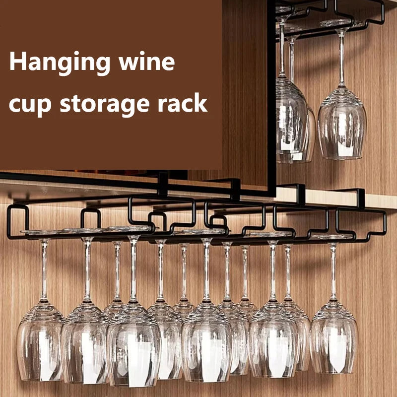 Red wine glass holder - hangs upside down without drilling holes for hanging tall glass shelves for storage and organization Zpaxo