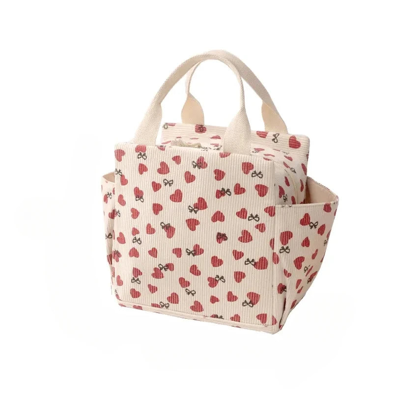 Corduroy Insulated Lunch Bag Portable Box Office Workers Students Zpaxo G4113C