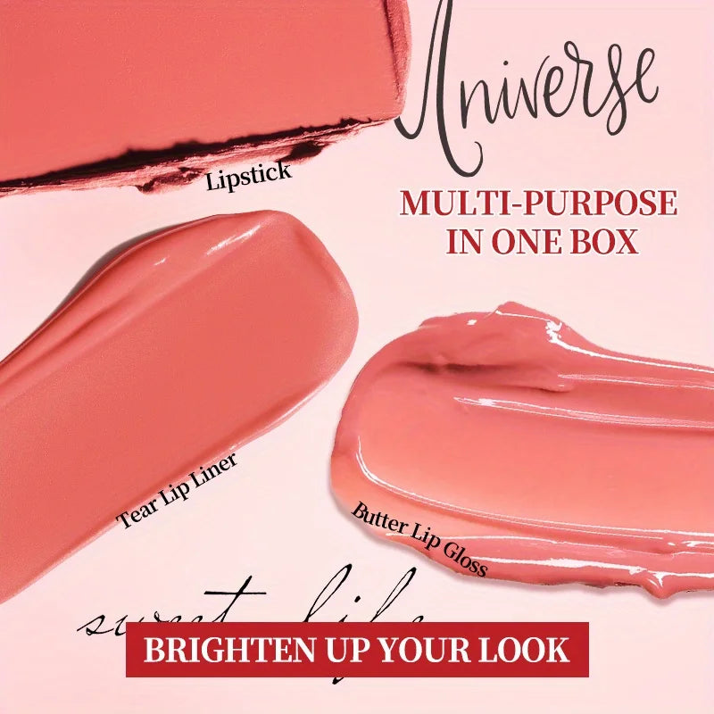 3-Pack Set Casual Lip Makeup Variety Lip Makeup Casual Matching Lipstick & Tear Lip Line & Butter Lip Gloss Zpaxo