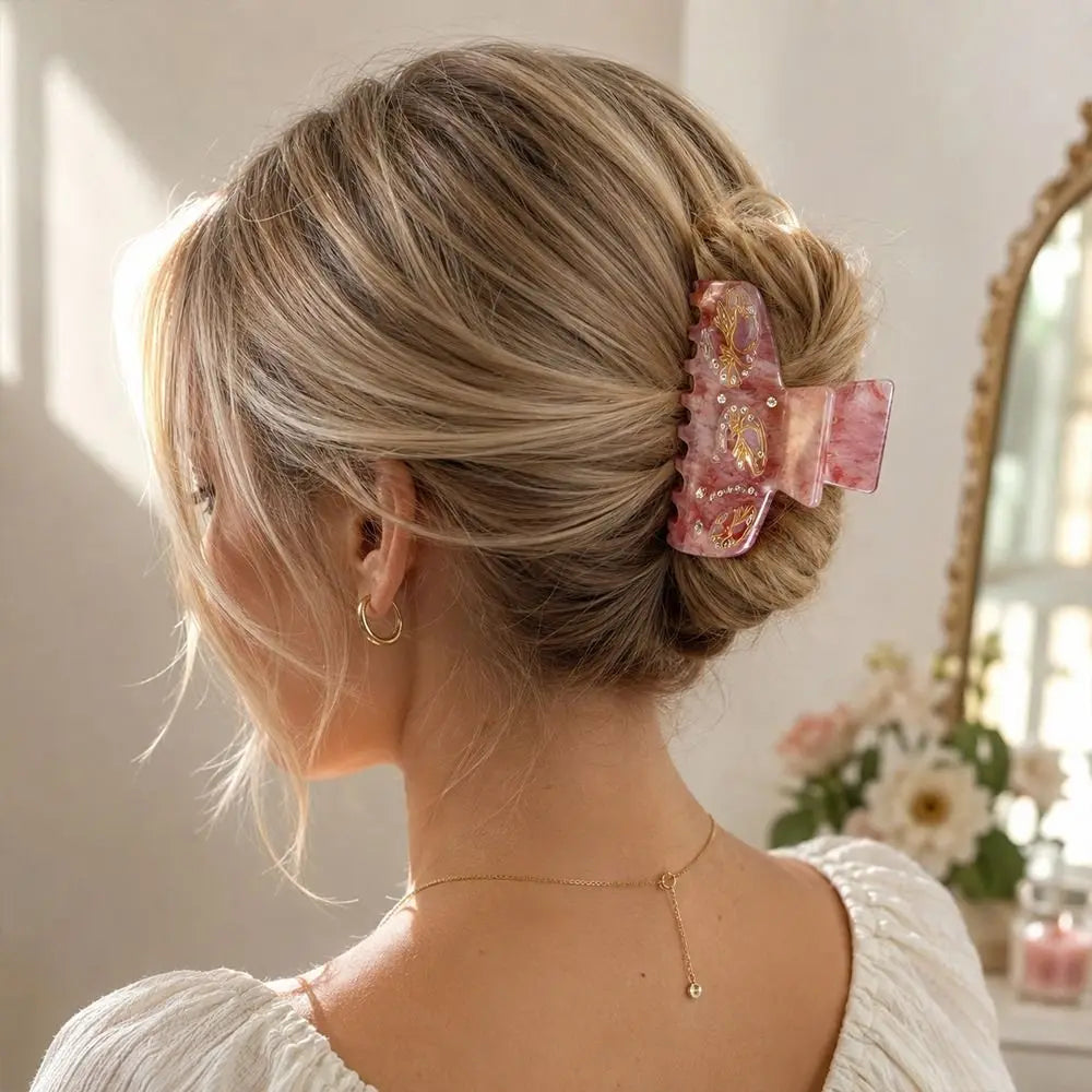 New Large Rhinestone Shell Hair Claw Acrylic Geometric Pattern Hair Claw Clips Ocean Series Pearl Shell Hair Clip Beach Zpaxo