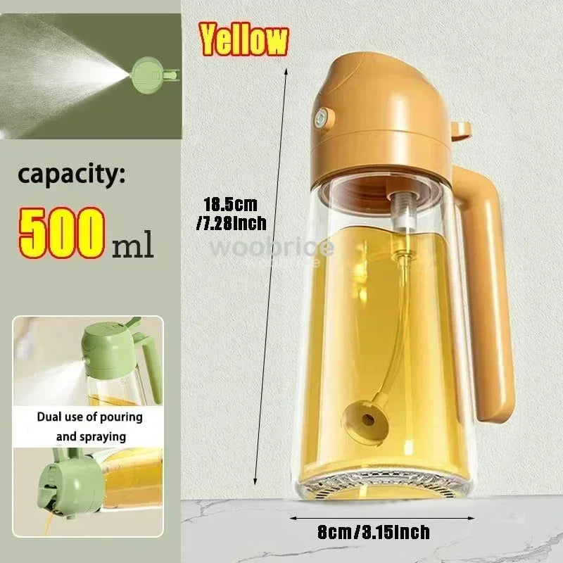 Oil Spray Kitchen Glass Oil Spray Bottle 500ml Olive Oil Sprayer Camping BBQ Kitchen Baking BBQ Picnic Kitchen Tools Zpaxo Glass-Yellow