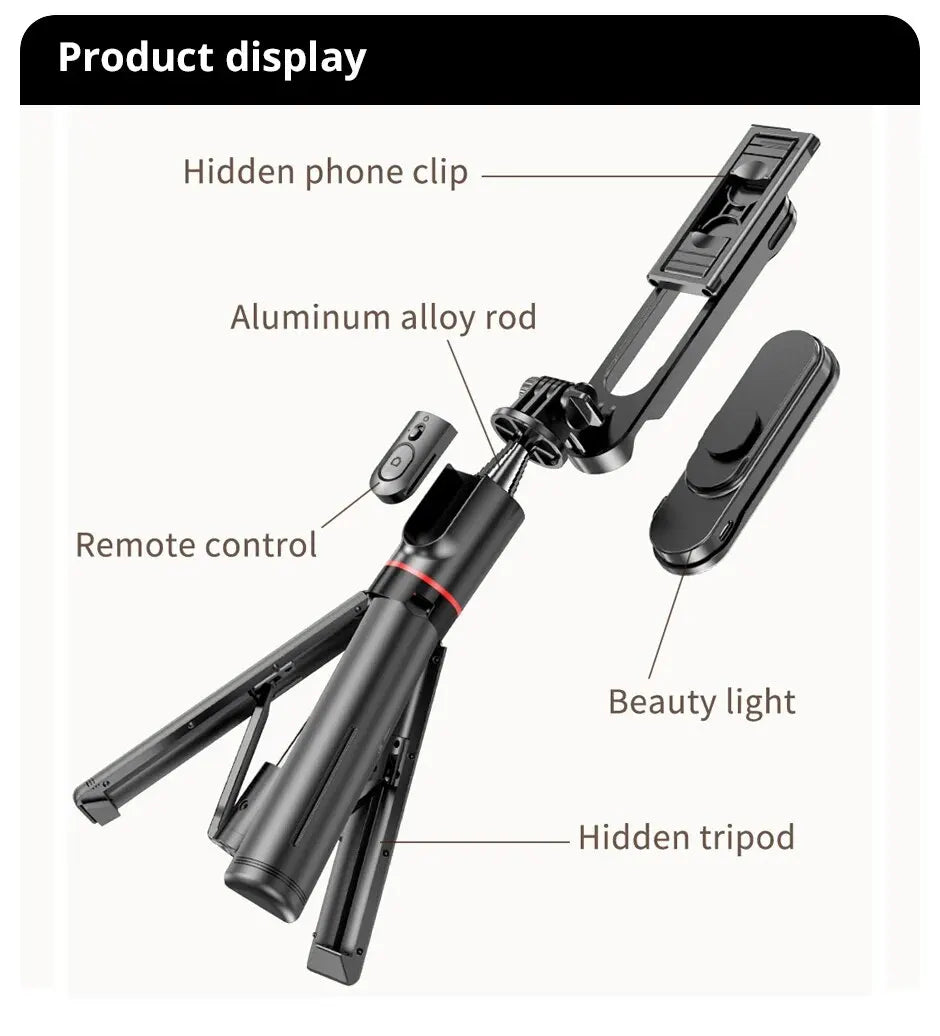 Selfie Stick Foldable Tripods With Bluetooth Remote Control 360° Rotation Adjustable LED Fill Light For Mobile Phone Video Live Zpaxo