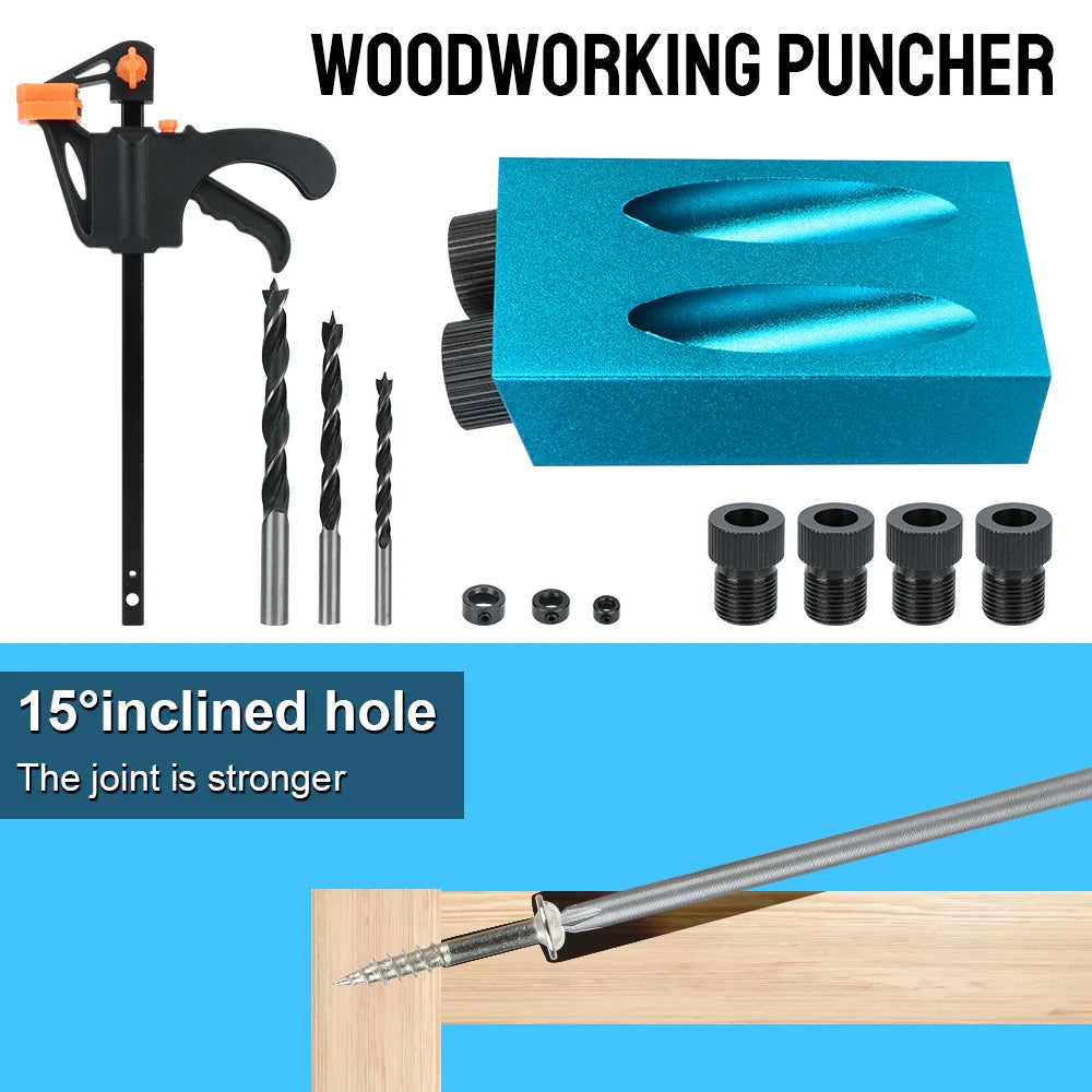 7 14 Hole Puncher Woodworking Drilling Guide Locator Drill Bit 15