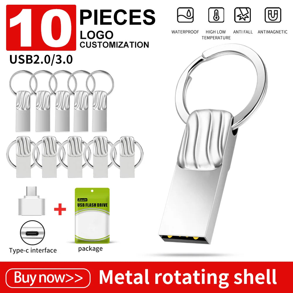 Zsuit 10pcs Usb Flash Drive 4G 8G Pen Drives 3.0 Waterproof Metal Pendrive 16GB Memory Stick Free Logo Cel Usb type-c U Disk Zpaxo usb 3.0-64GB Silver