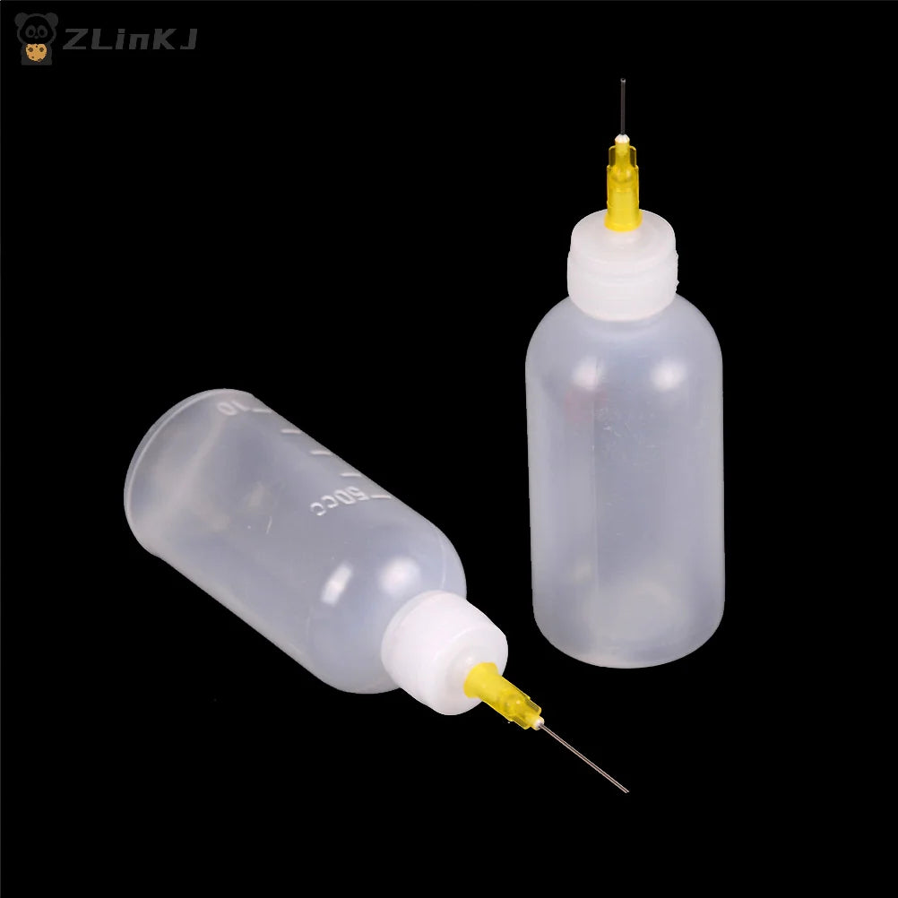 ▶1Pcs 50CC Needle Dispensing Bottle Plastic Alcohol Bottle Long/Short Needle 50ML Capacity For Dispenser Rosin Solder Flux Paste Zpaxo
