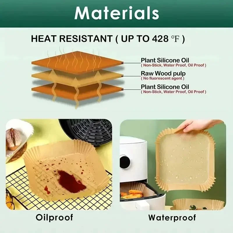50/100pcs Square Airfryer Papers Non-Stick Disposable Paper Large Air Fryer Disposable Food Householdr Kitchen Oil Absorbing Zpaxo