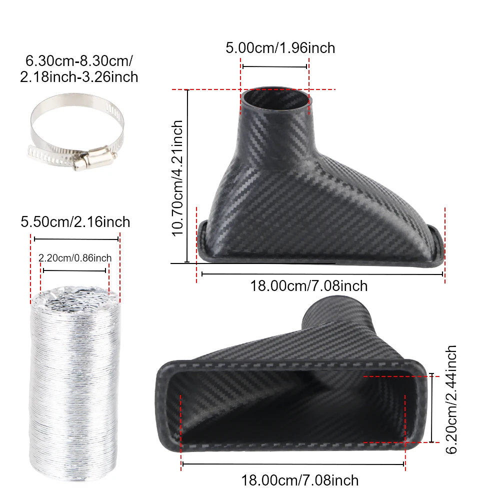 Car Front Bumper Air Intake System Funnel Pipe Round Square Nozzles