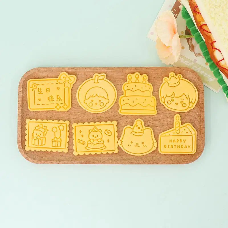 Happy Birthday Cake Abstract Cartoon Cookie Cutter 3D DIY Cake Shape Biscuit Cookie Mold Baking Tool Fondant Cake Stamp Mold Zpaxo