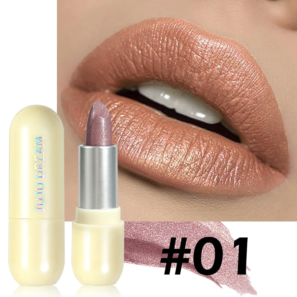 High-pigment Shimmer Metallic Lipstick Natural Nude Long-lasting Zpaxo 01