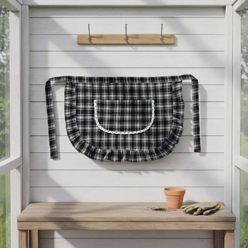 Cotton Half Waist Checkered Apron Kitchen Work Apparel Resist Stains Zpaxo