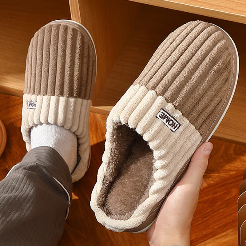 Winter Warm Fur Slippers Men Women Couples House Non Slip Soft Shoes Zpaxo brown 44-45