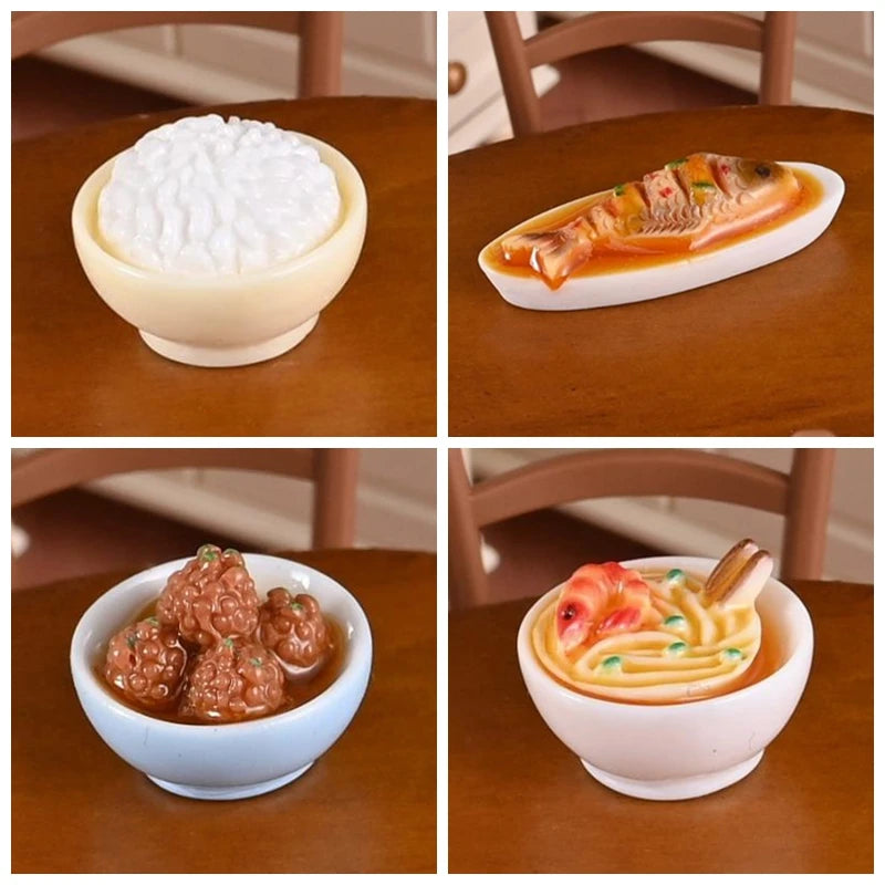 ▶1Set Dollhouse Miniature Chinese Dishes Food Bowl Rice Models DIY Dolls House Kitchen Decoration Zpaxo 1Set