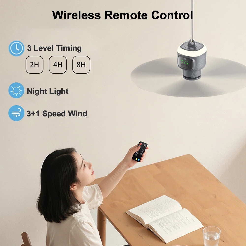 Portable Ceiling Fan 12000mAh Rechargeable Camping Outdoor Wireless
