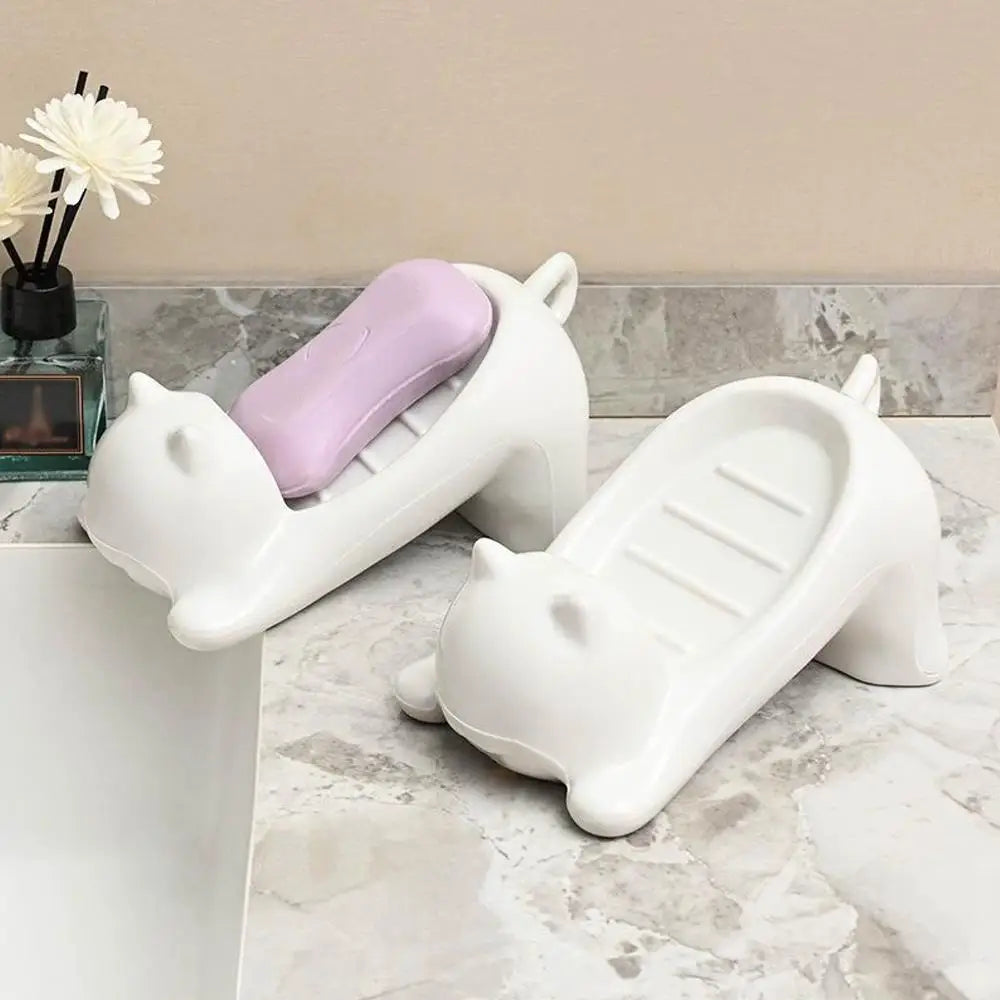 Cat Shaped Soap Dish | Plastic Draining Holder for Bathroom Soap Dish Zpaxo