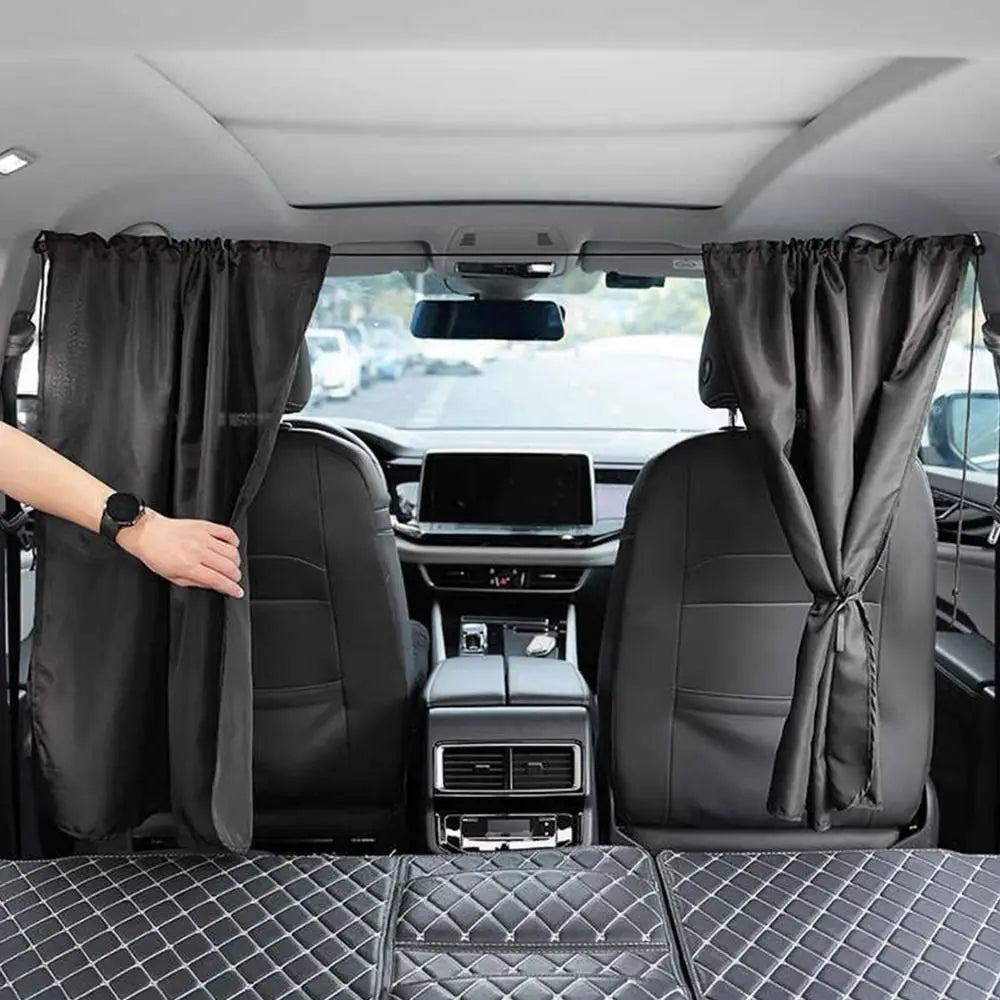 2 Light Blocking Car Divider Curtains Retractable Black Privacy Zpaxo
