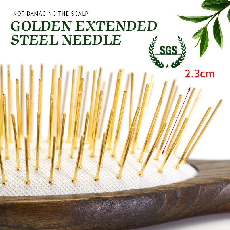 BOOMSLIFE Personalized Logo Metal Needle Wood Hair Brush For Women Hair Detangling Metal Pin Comb Massage Scalp Hair Comb Zpaxo